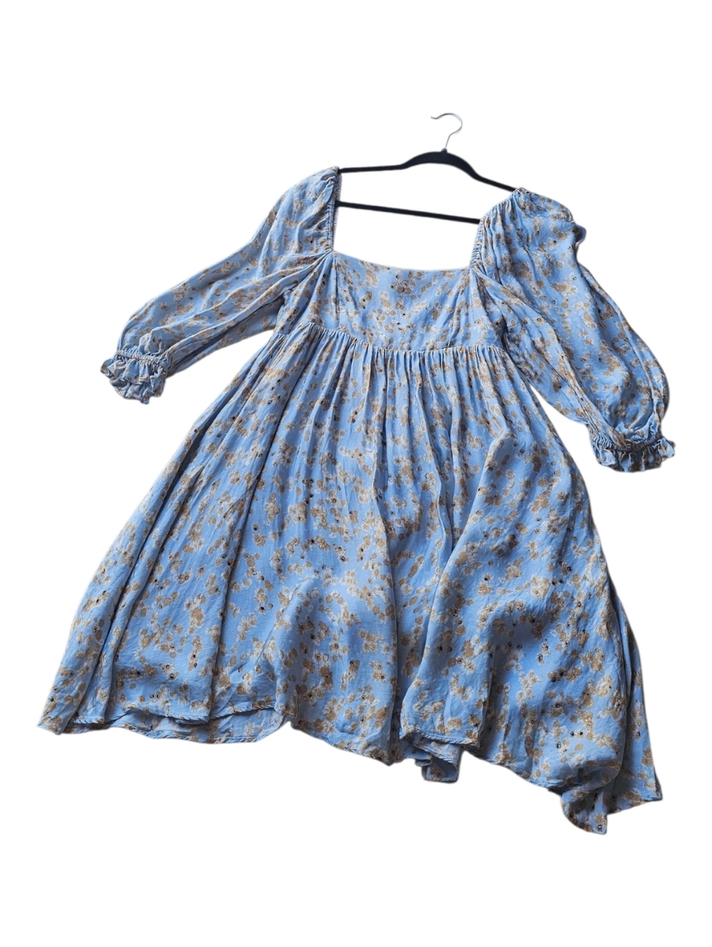 Molly Green Blue Floral Babydoll Dress Medium Puff Sleeve Cottagecore Romantic S